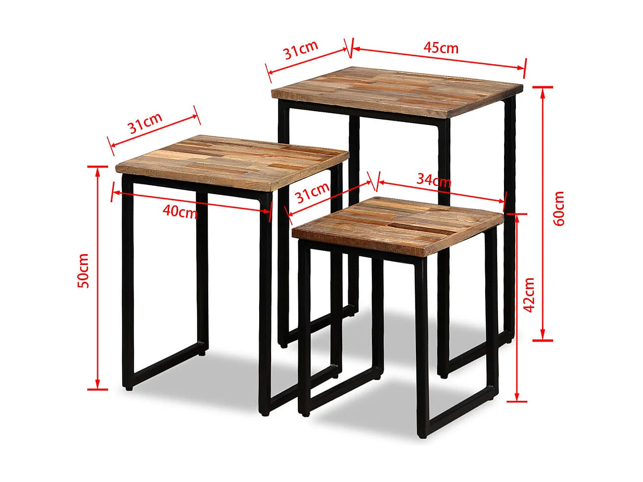 Mesas de centro apilables 3 unidades teca maciza reciclada