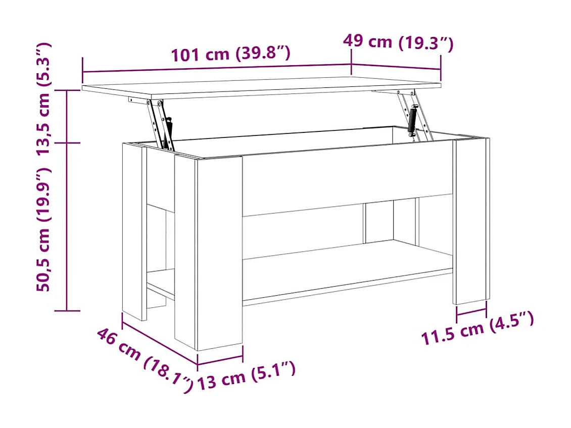 Table basse blanc 101x49x52 cm bois d'ingénierie