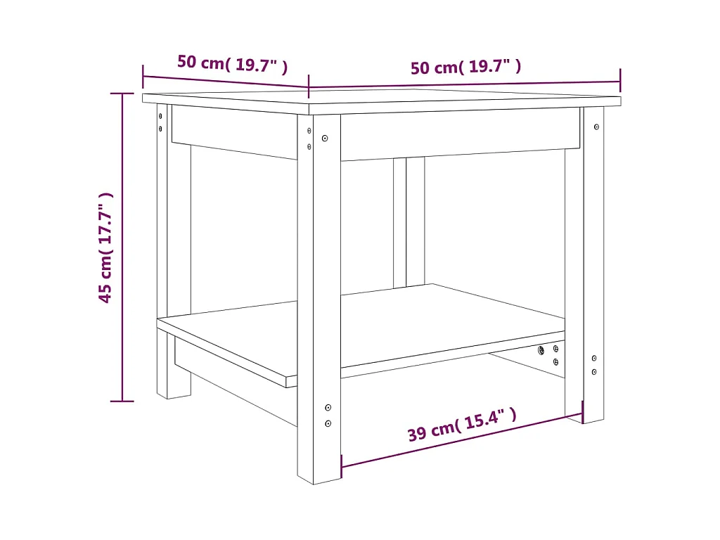Salontafel 50x50x45 cm massief grenenhout wit