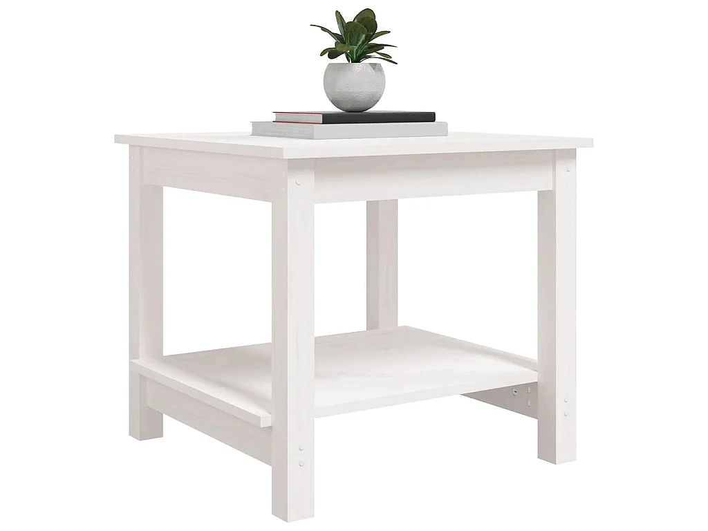 Tavolino da Salotto Bianco 50x50x45 cm Legno Massello di Pino