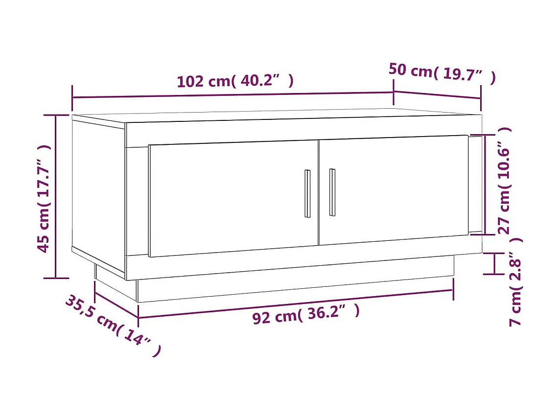Salontafel 102x50x45 cm bewerkt hout wit