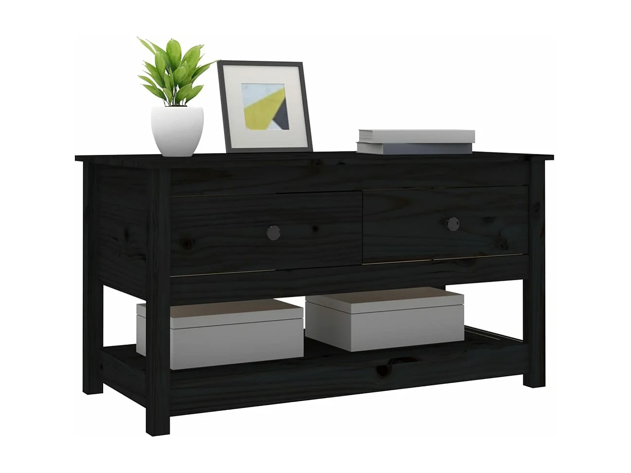 Table basse Noir 102x49x55 cm Bois massif de pin