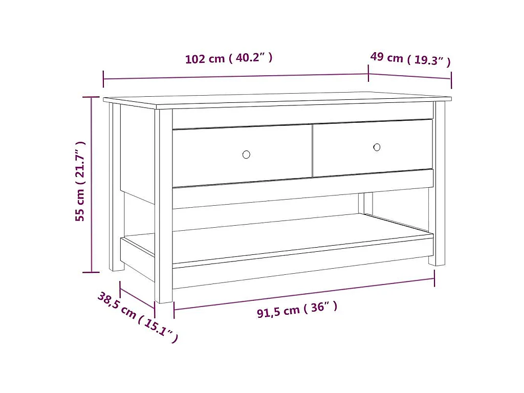 Mesa de centro 102x49x55 cm pinho maciço preto