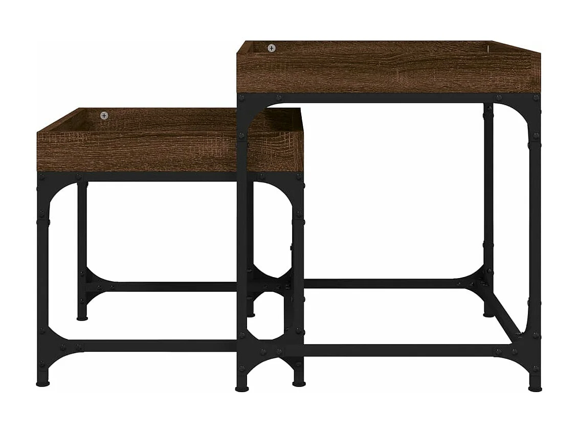 Mesitas auxiliares 2 uds madera contrachapada marrón roble