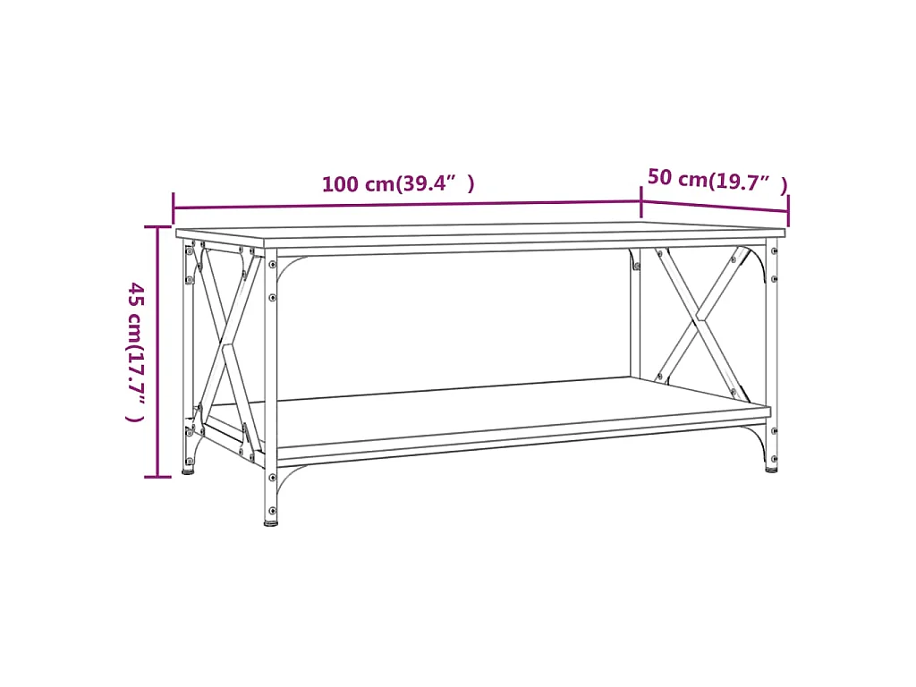 Table basse Noir 100x50x45 cm Bois d'ingénierie et fer