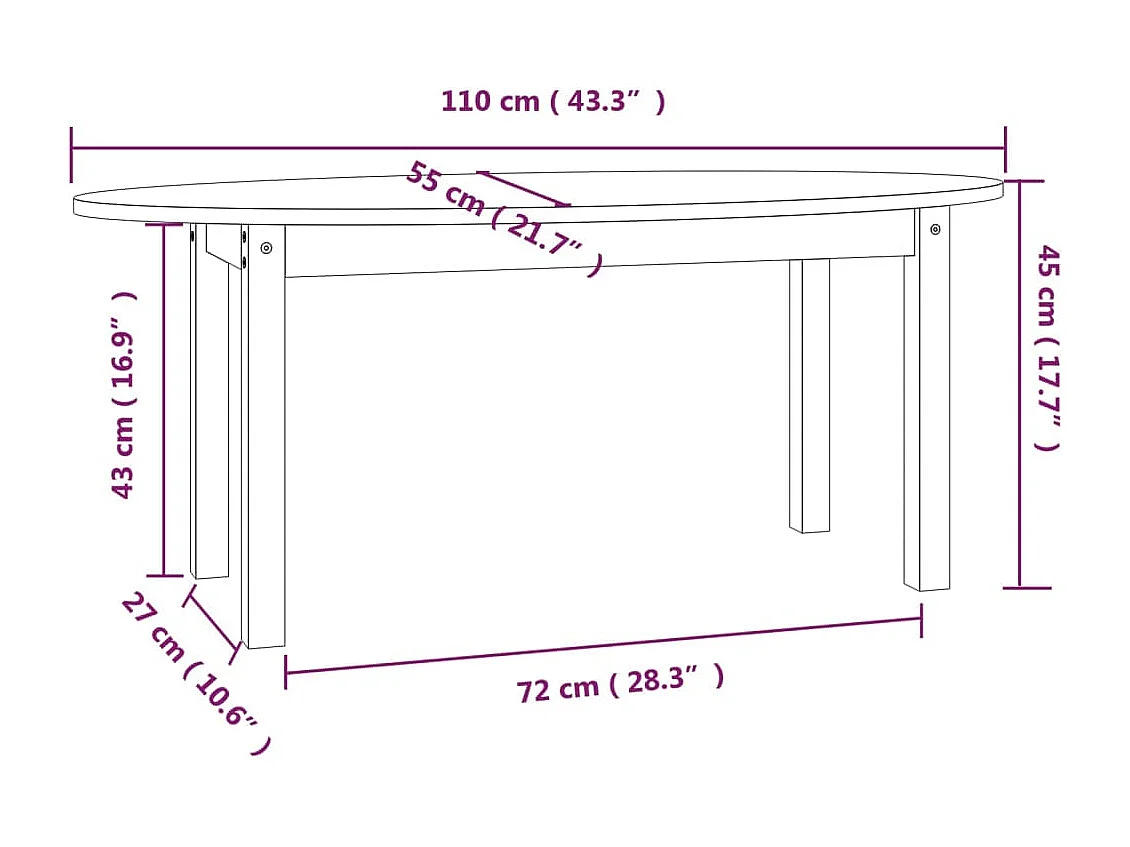 Couchtisch Grau 110x55x45 cm Massivholz Kiefer
