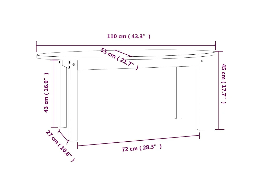 Tavolino da Salotto Grigio 110x55x45 cm Legno Massello di Pino