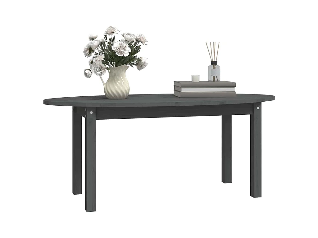 Tavolino da Salotto Grigio 110x55x45 cm Legno Massello di Pino
