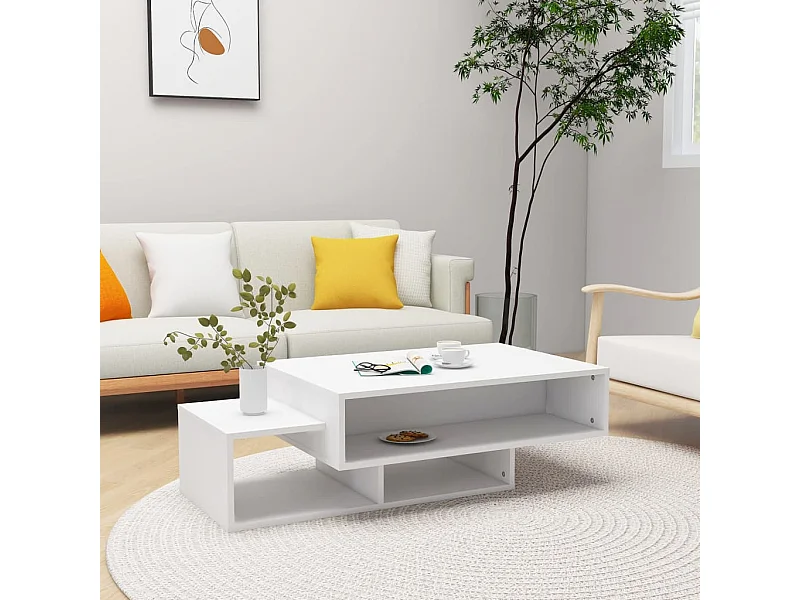 Mesa de centro madera contrachapada blanco 105x55x32 cm