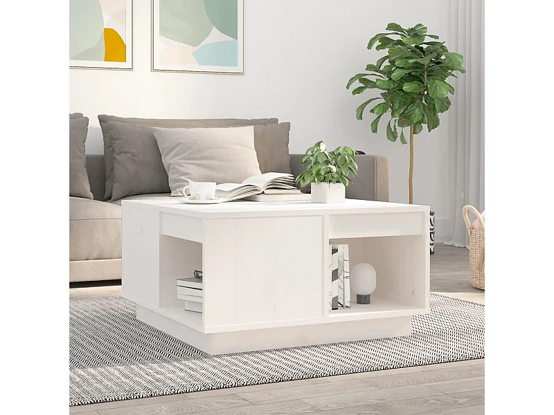 Tavolino da Salotto Bianco 60x61x32,5 cm Legno Massello di Pino