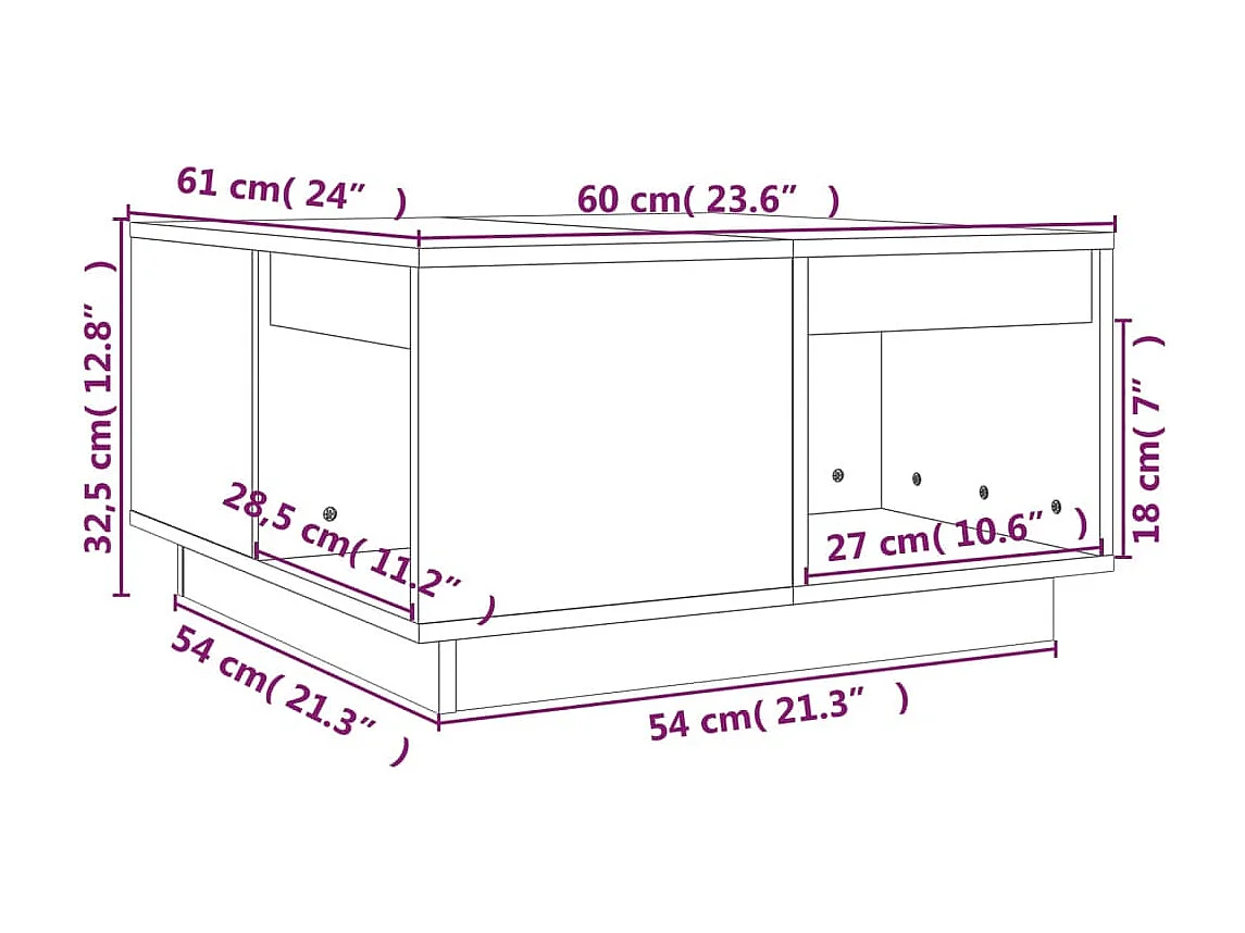 Salontafel 60x61x32,5 cm massief grenenhout wit