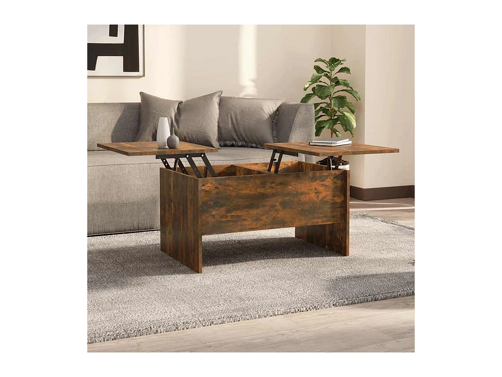 Table basse chêne fumé 80x50x42,5 cm bois d'ingénierie