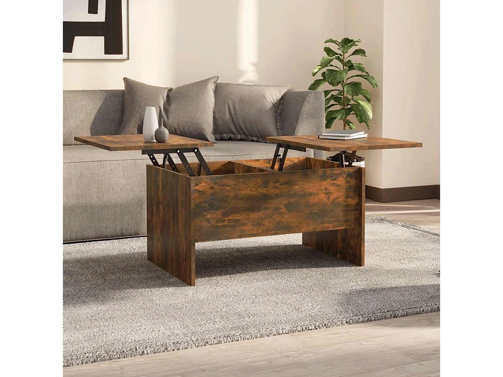 Table basse chêne fumé 80x50x42,5 cm bois d'ingénierie