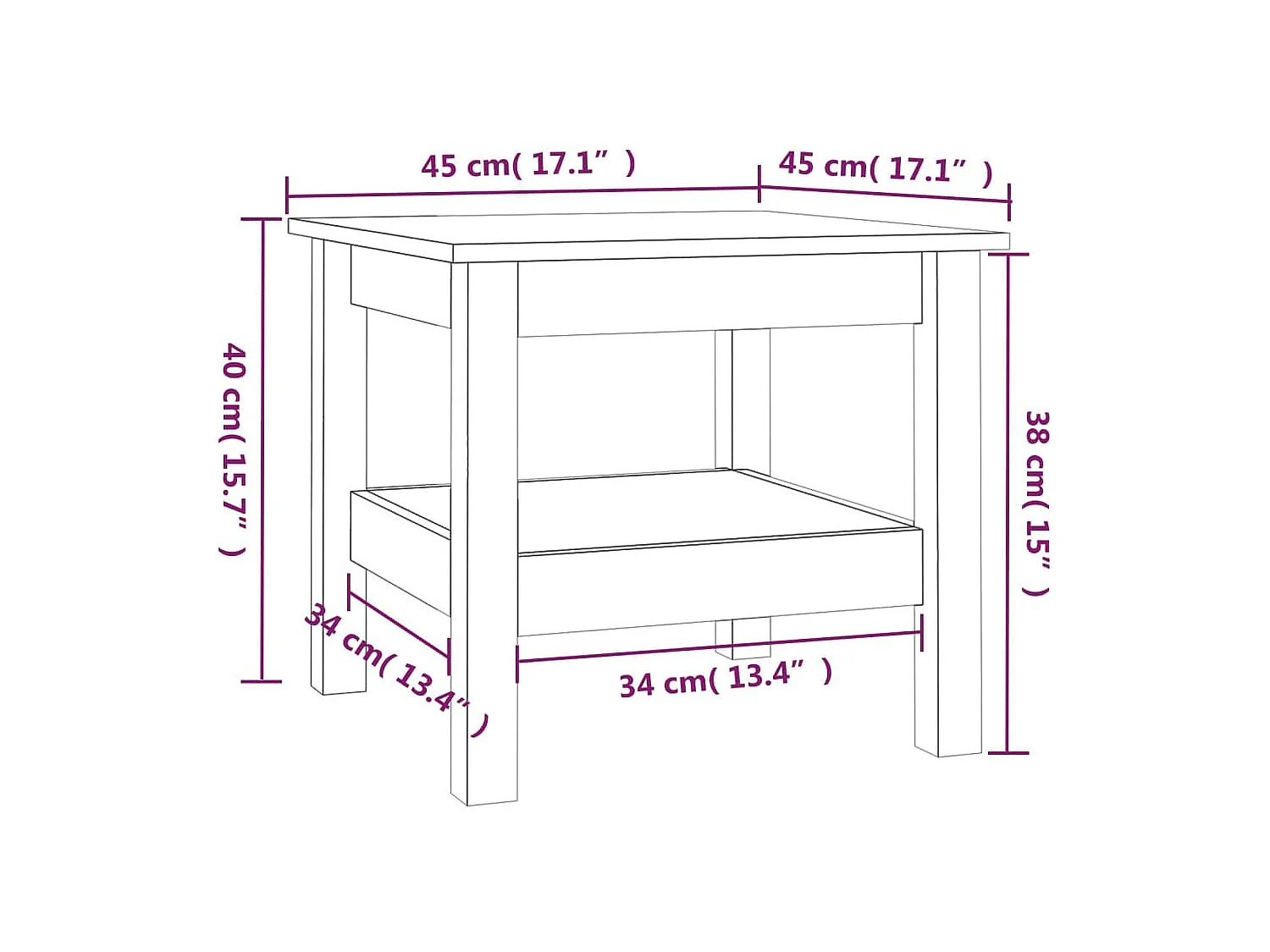 Mesa de centro 45x45x40 cm pinho maciço castanho mel