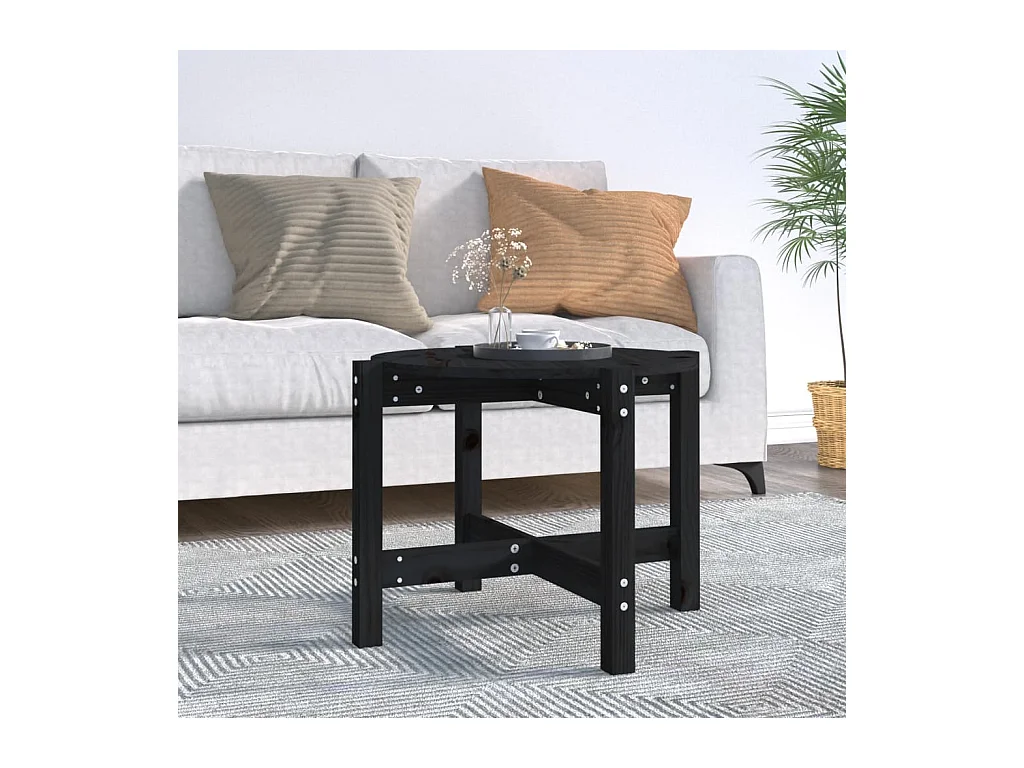 Couchtisch Schwarz Ø 62,5x45 cm Massivholz Kiefer
