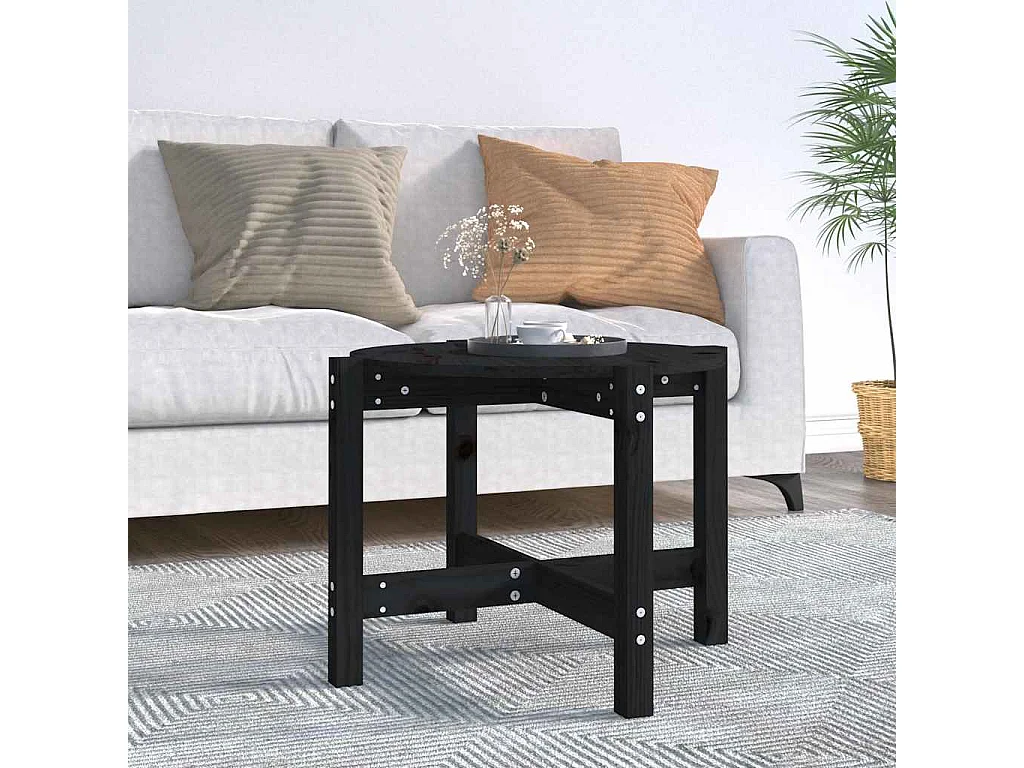 Tavolino da Salotto Nero Ø 62,5x45 cm in Legno Massello di Pino