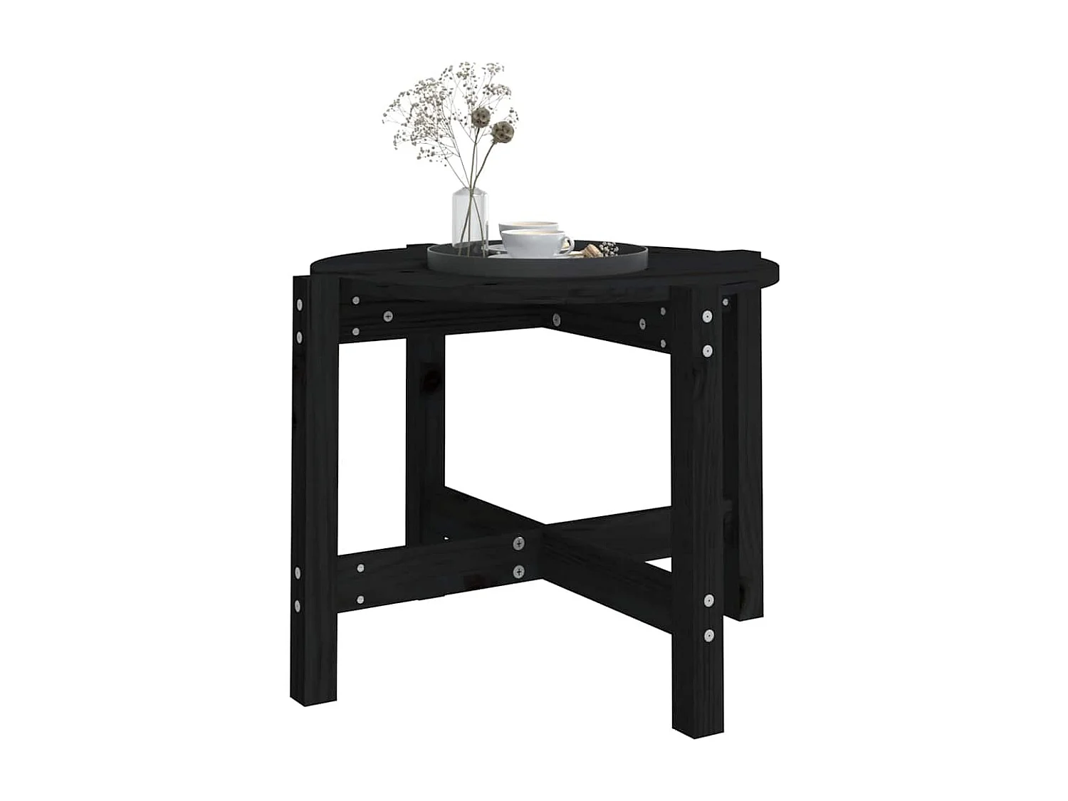 Tavolino da Salotto Nero Ø 62,5x45 cm in Legno Massello di Pino