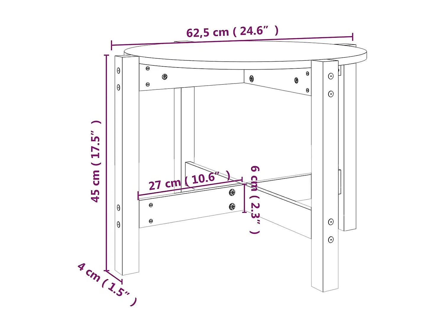 Tavolino da Salotto Nero Ø 62,5x45 cm in Legno Massello di Pino