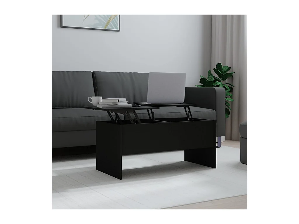 Tavolino da Salotto Nero 102x50,5x46,5 cm in Legno Multistrato