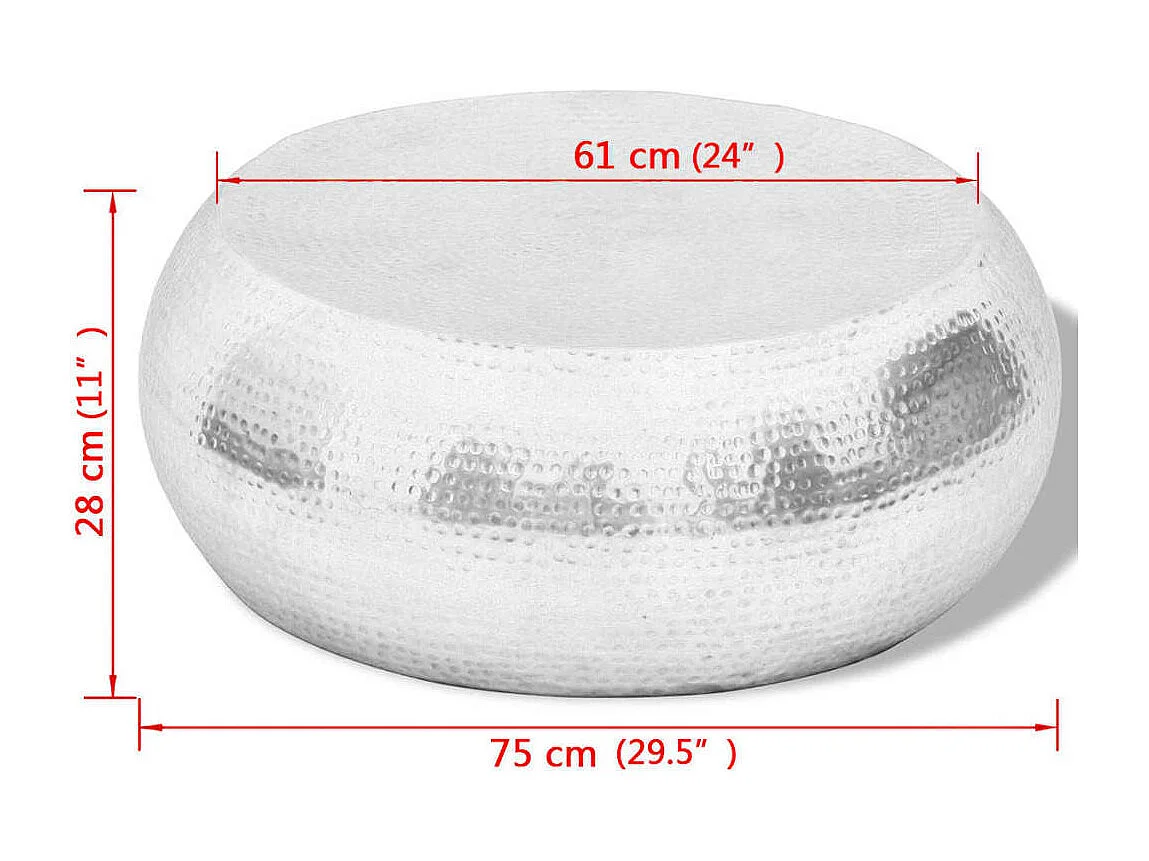 Couchtisch aus gehämmertem Aluminium Silbern
