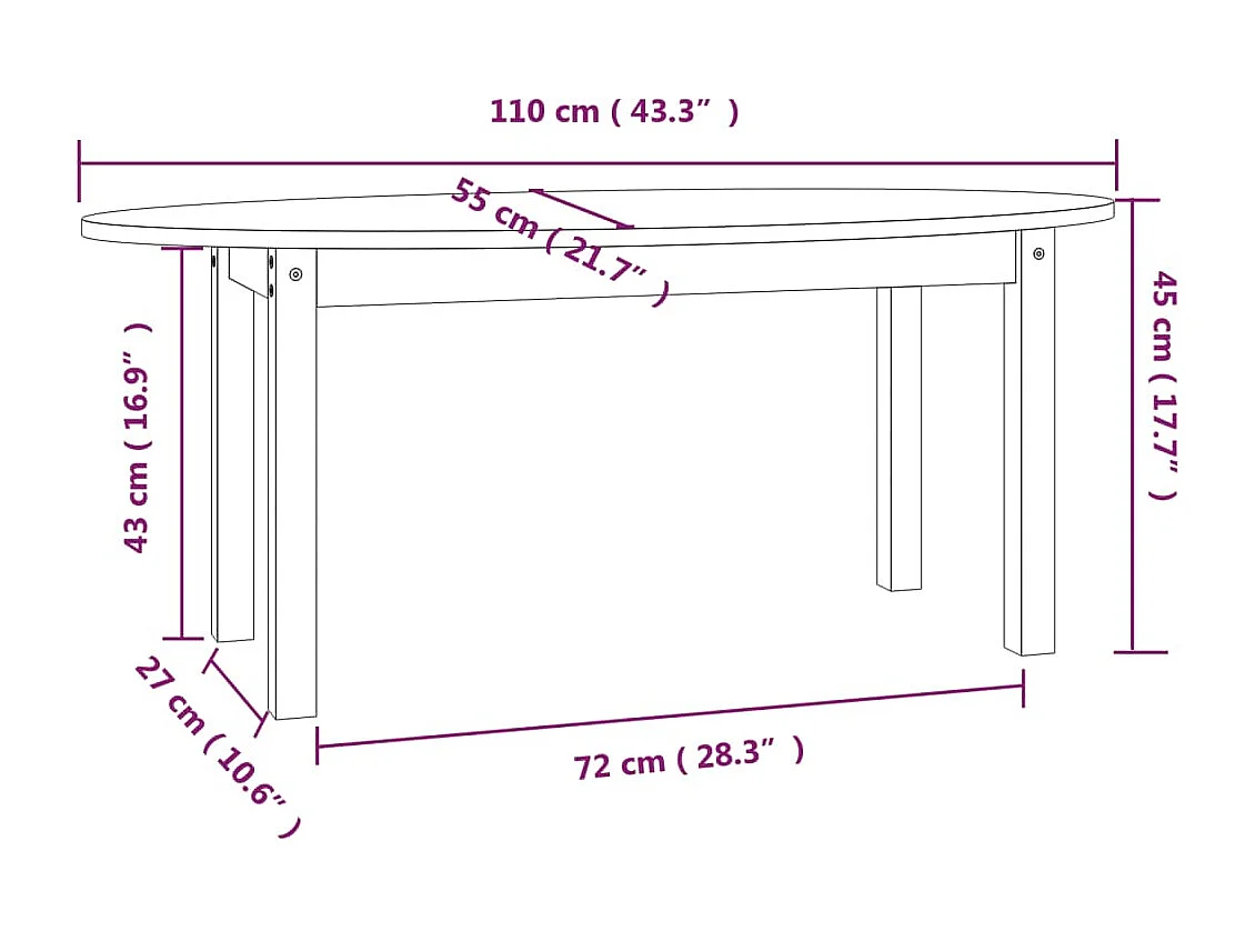 Table basse 110x55x45 cm Bois massif de pin