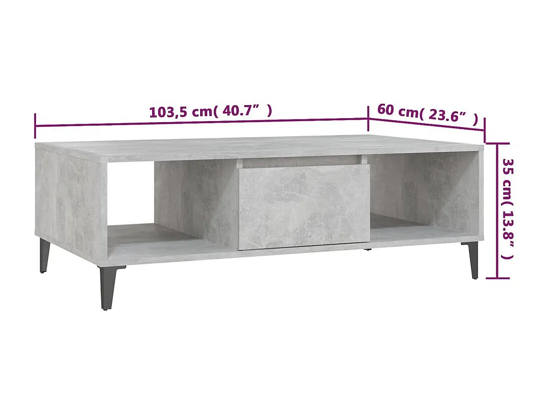 Mesa centro madera contrachapada gris hormigón 103,5x60x35 cm