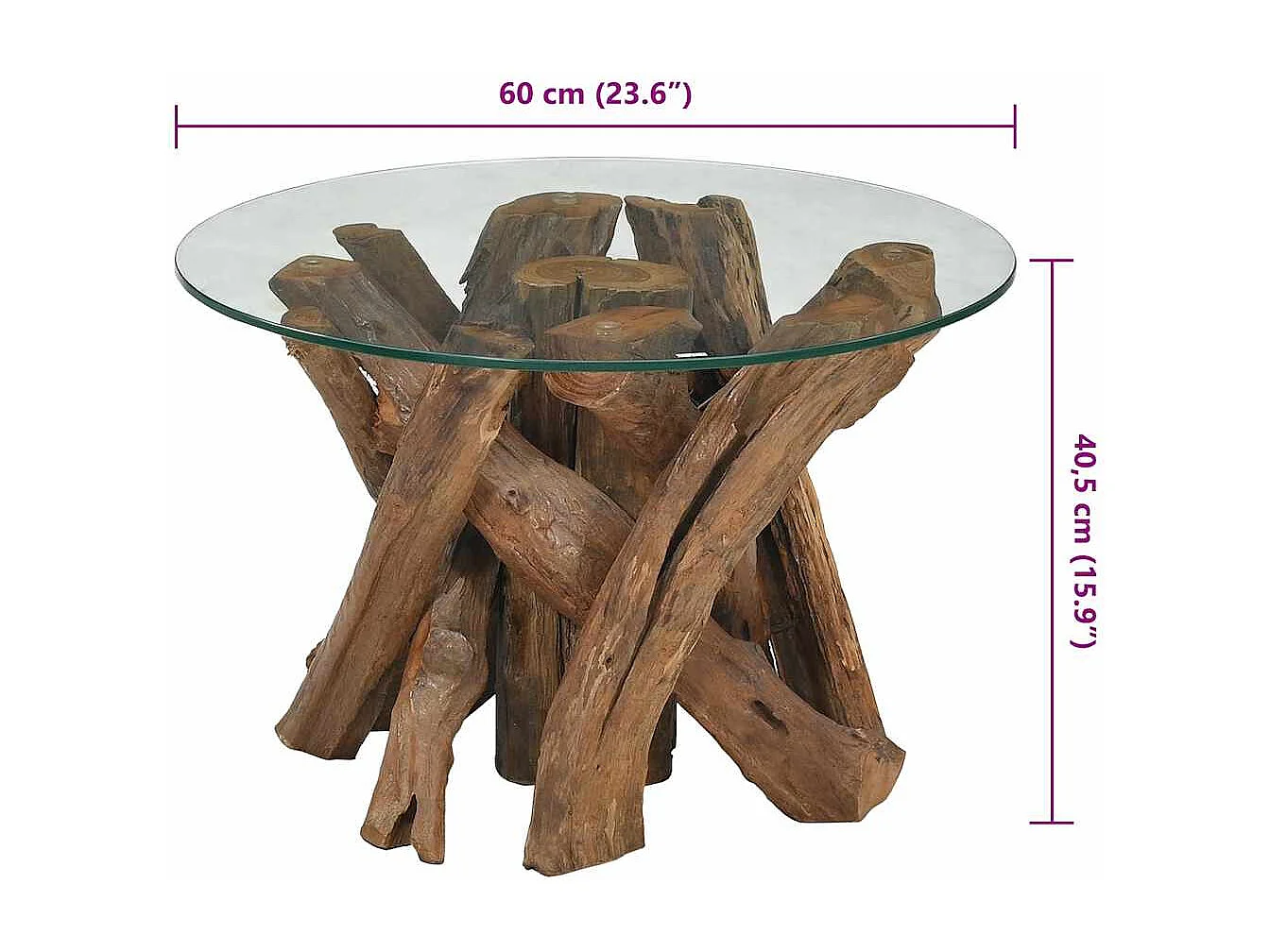 Table basse Bois flottant de teck massif 60 cm