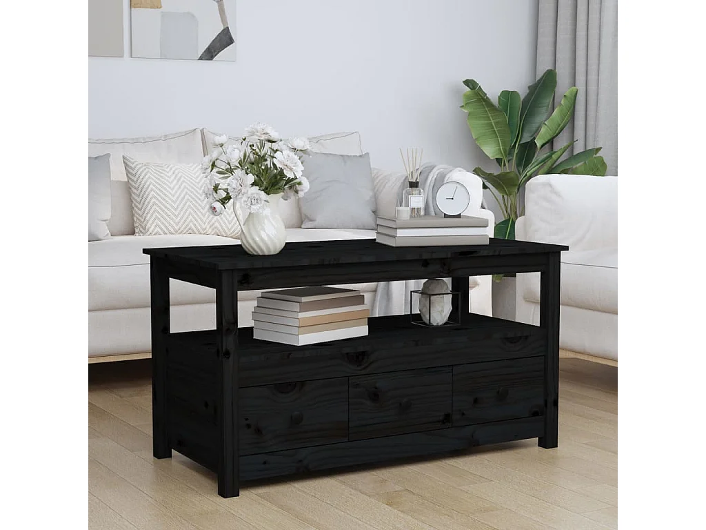 Table basse Noir 102x49x55 cm Bois massif de pin