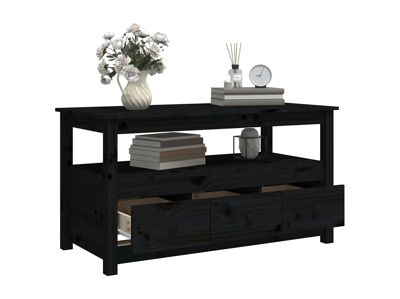 Table basse Noir 102x49x55 cm Bois massif de pin