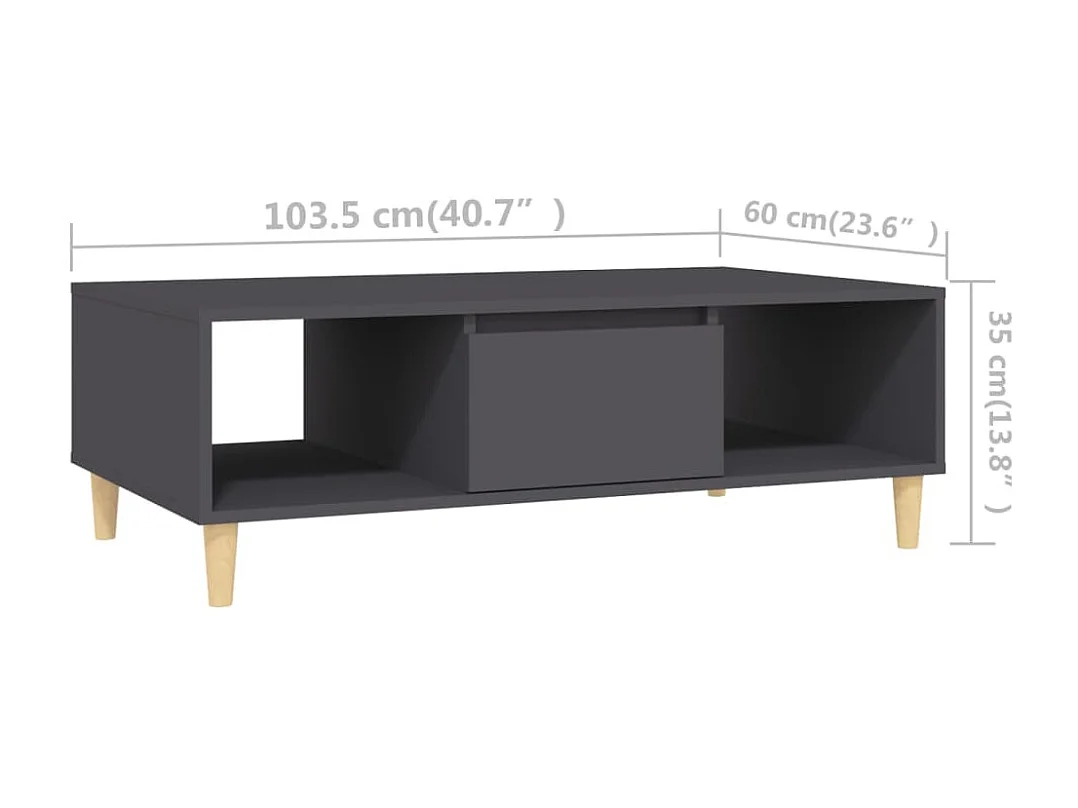 Mesa de centro de madera contrachapada gris 103,5x60x35cm