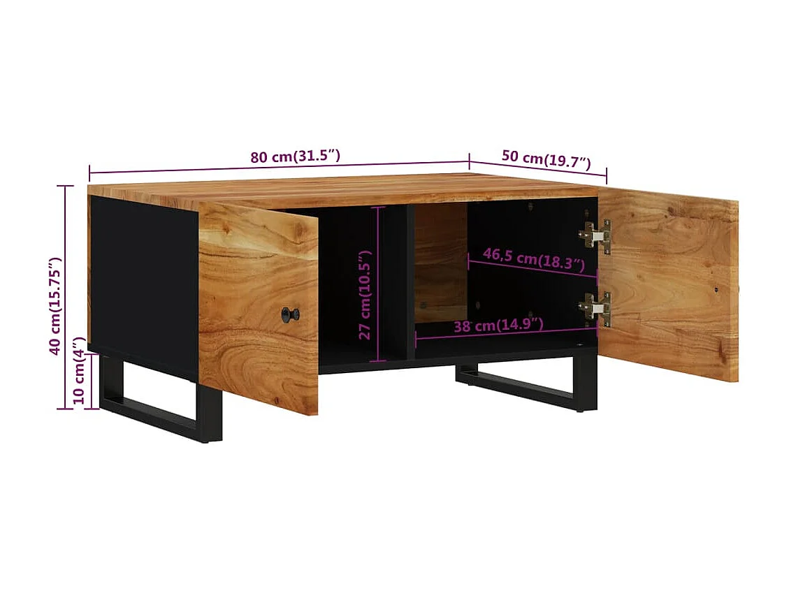 Couchtisch 80x50x40 cm Massivholz Akazie & Holzwerkstoff