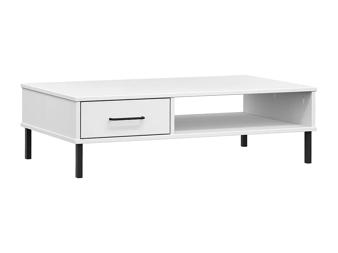 Table basse avec pieds en métal Blanc Bois pin massif OSLO