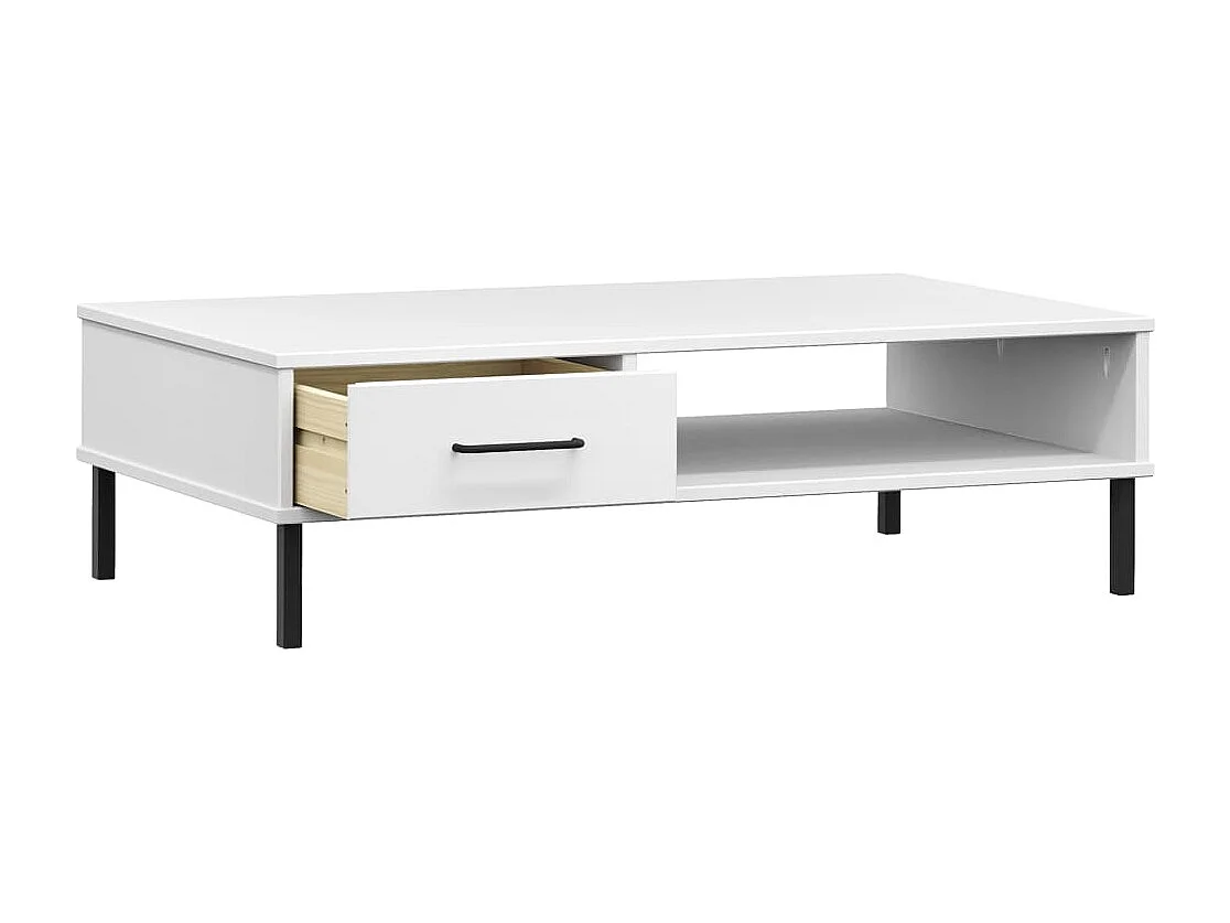 Table basse avec pieds en métal Blanc Bois pin massif OSLO