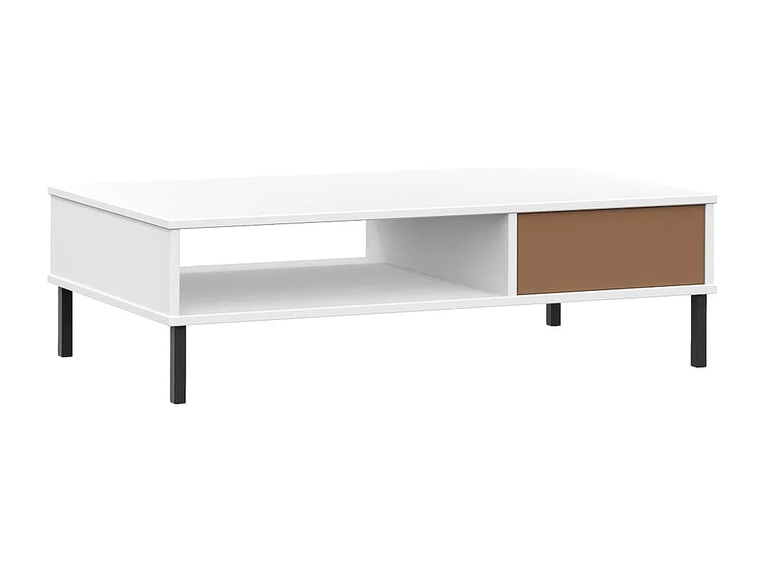 Table basse avec pieds en métal Blanc Bois pin massif OSLO