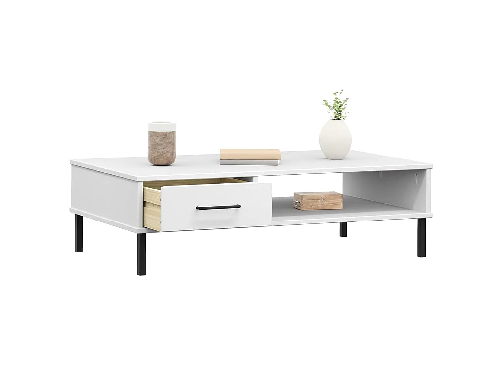 Mesa de centro patas de metal OSLO madera maciza pino blanco