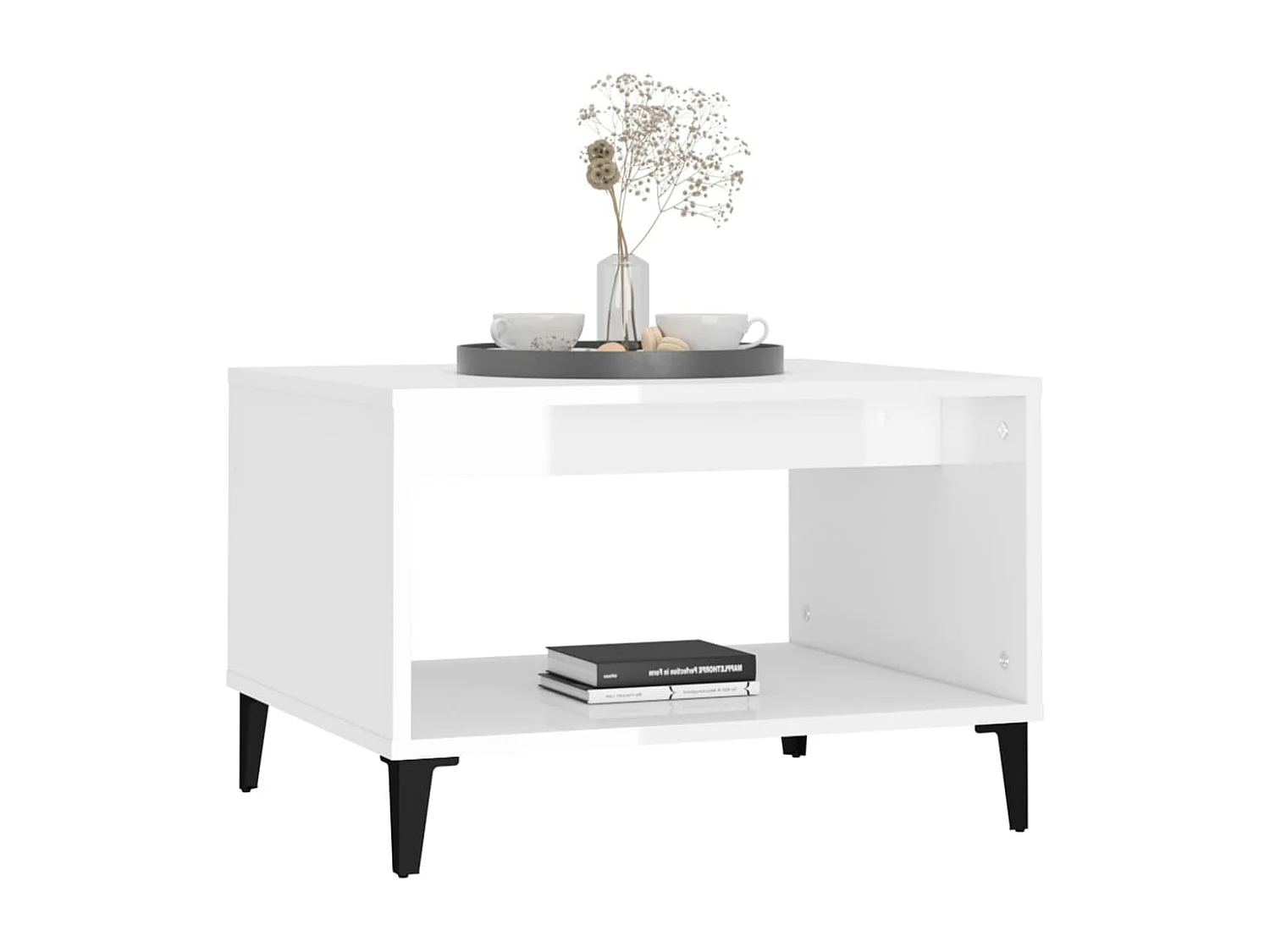 Tavolino da Salotto Bianco Lucido 60x50x40 cm Legno Multistrato