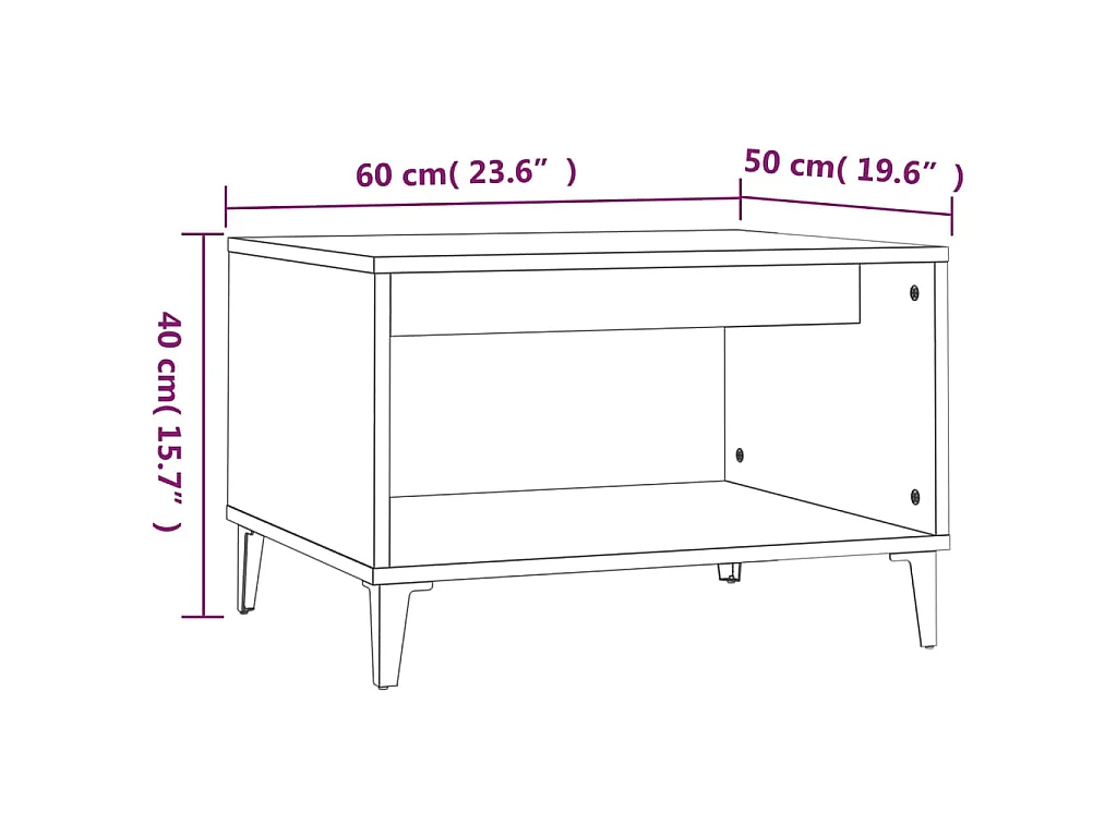 Salontafel 60x50x40 cm bewerkt hout hoogglans wit