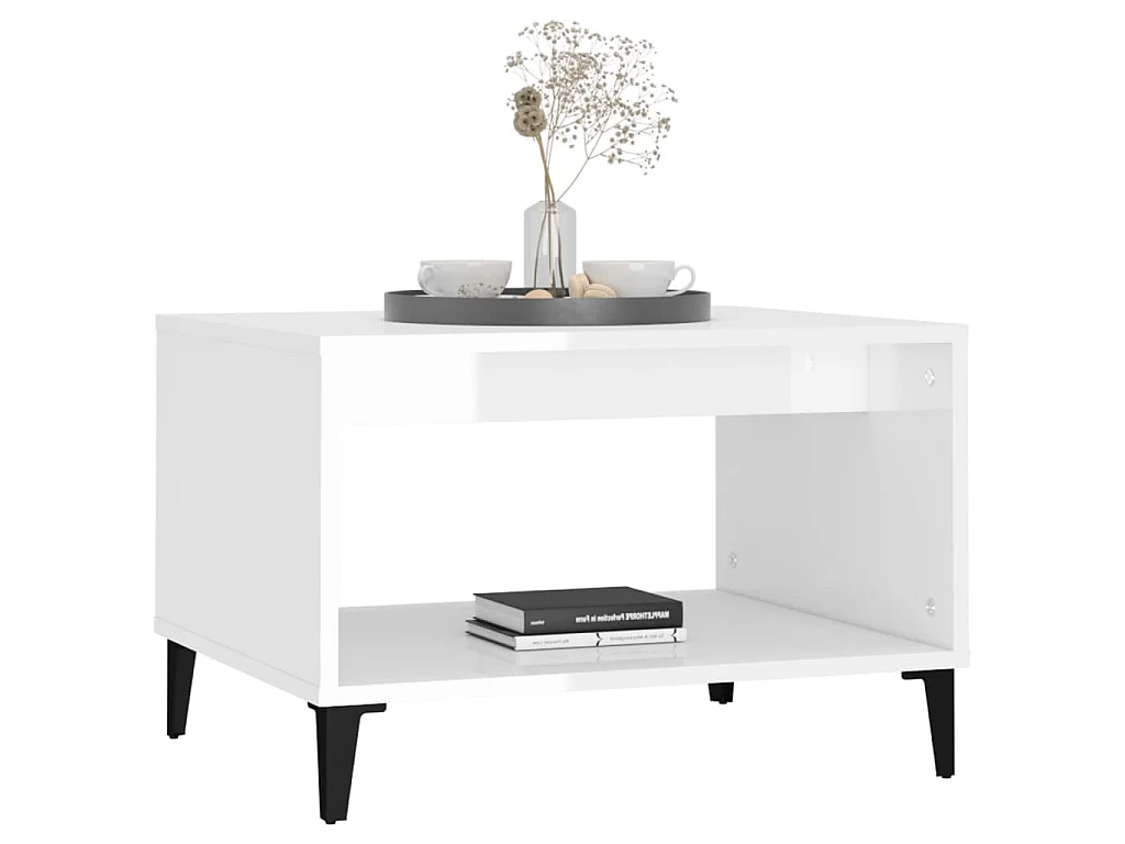 Salontafel 60x50x40 cm bewerkt hout hoogglans wit