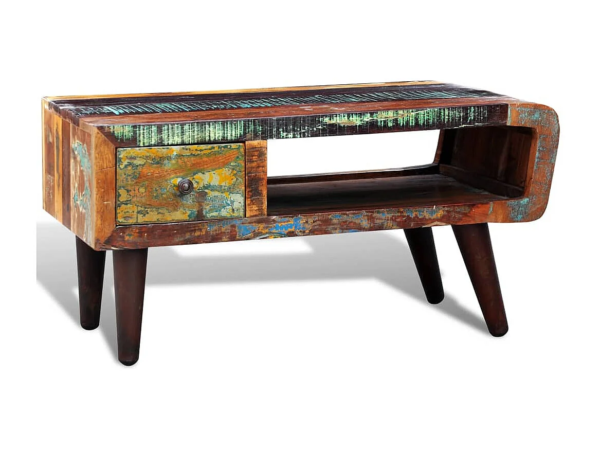 Salontafel met 1 gewelfde rand en 1 lade gerecycled hout