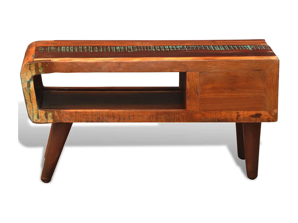 Salontafel met 1 gewelfde rand en 1 lade gerecycled hout