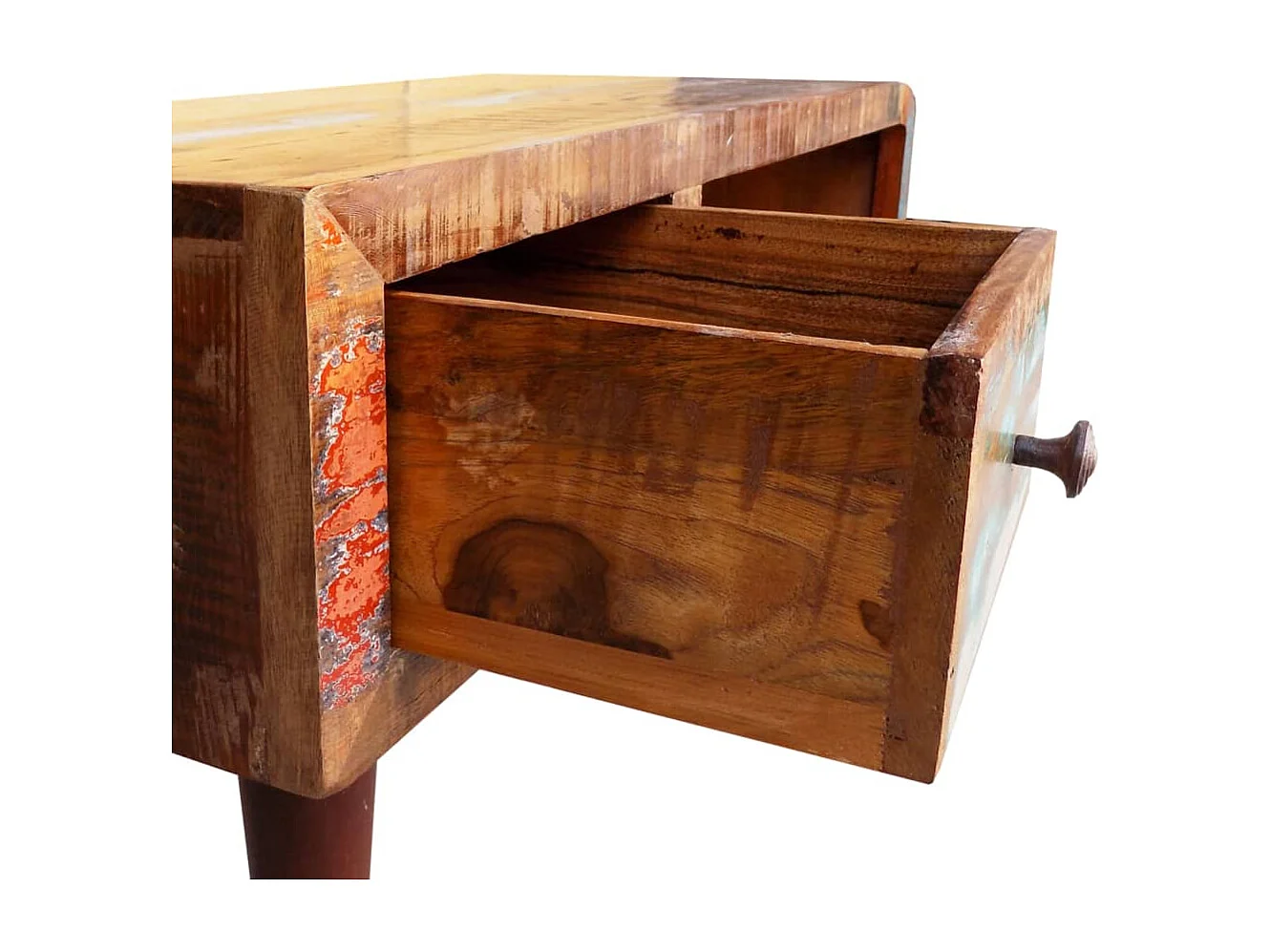 Salontafel met 1 gewelfde rand en 1 lade gerecycled hout