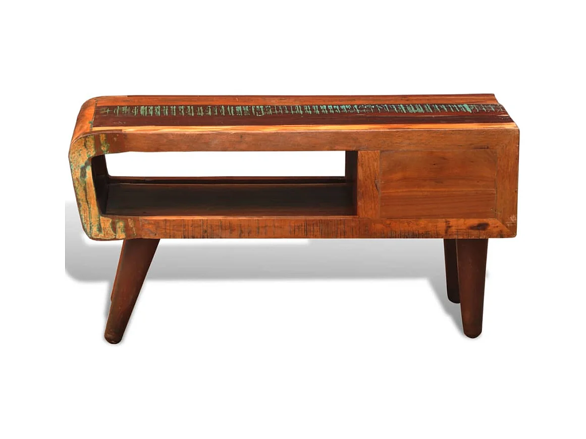 Tavolino con Bordo Curvo 1 Cassetto Legno di Recupero