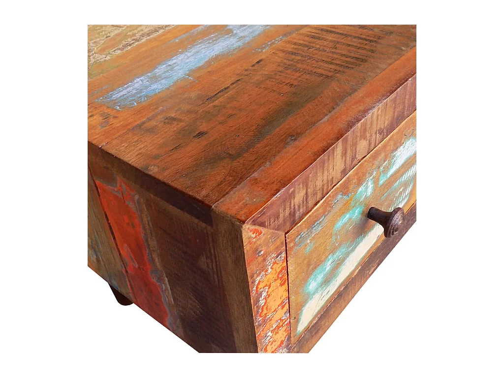 Tavolino con Bordo Curvo 1 Cassetto Legno di Recupero