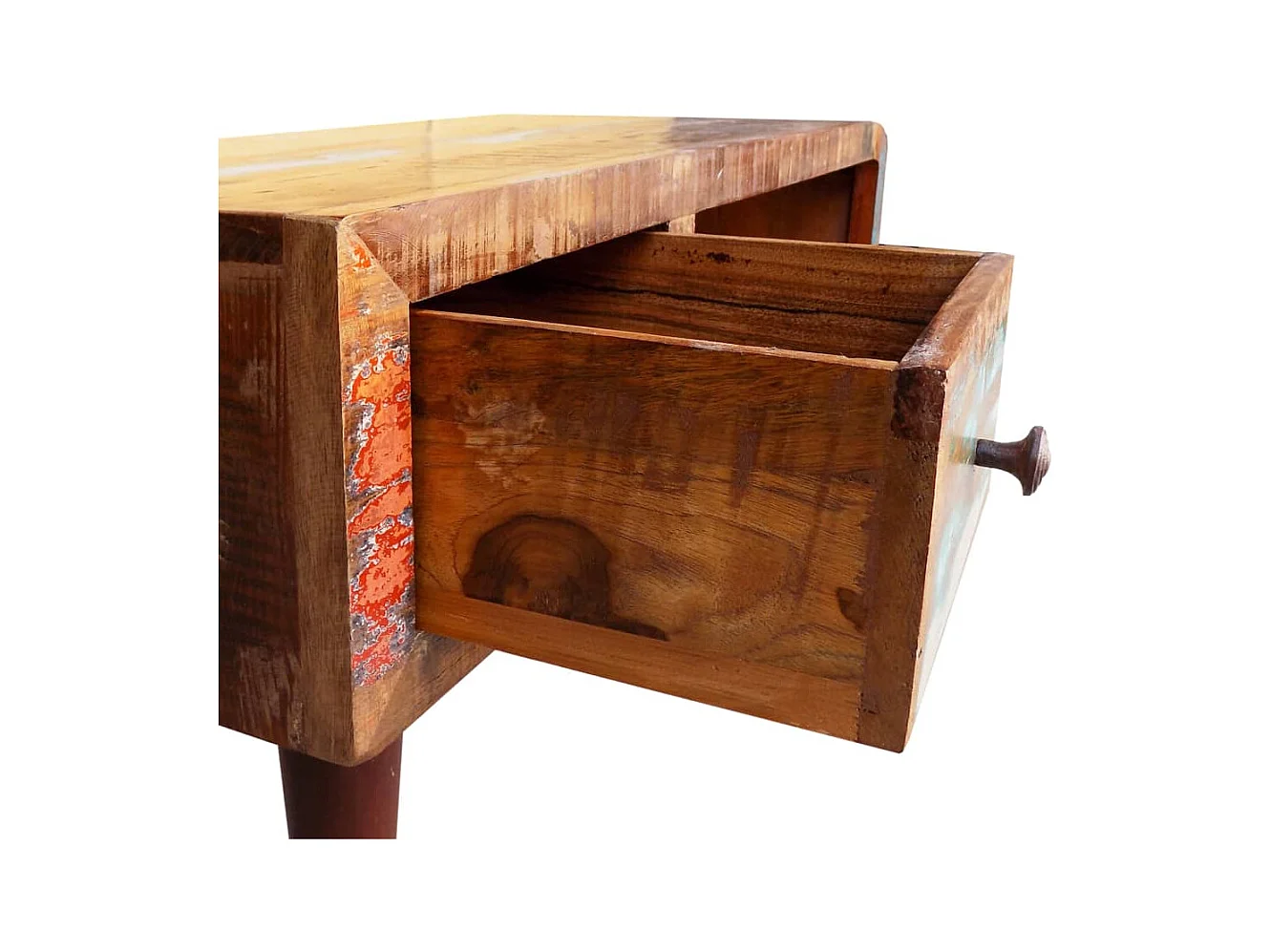 Tavolino con Bordo Curvo 1 Cassetto Legno di Recupero