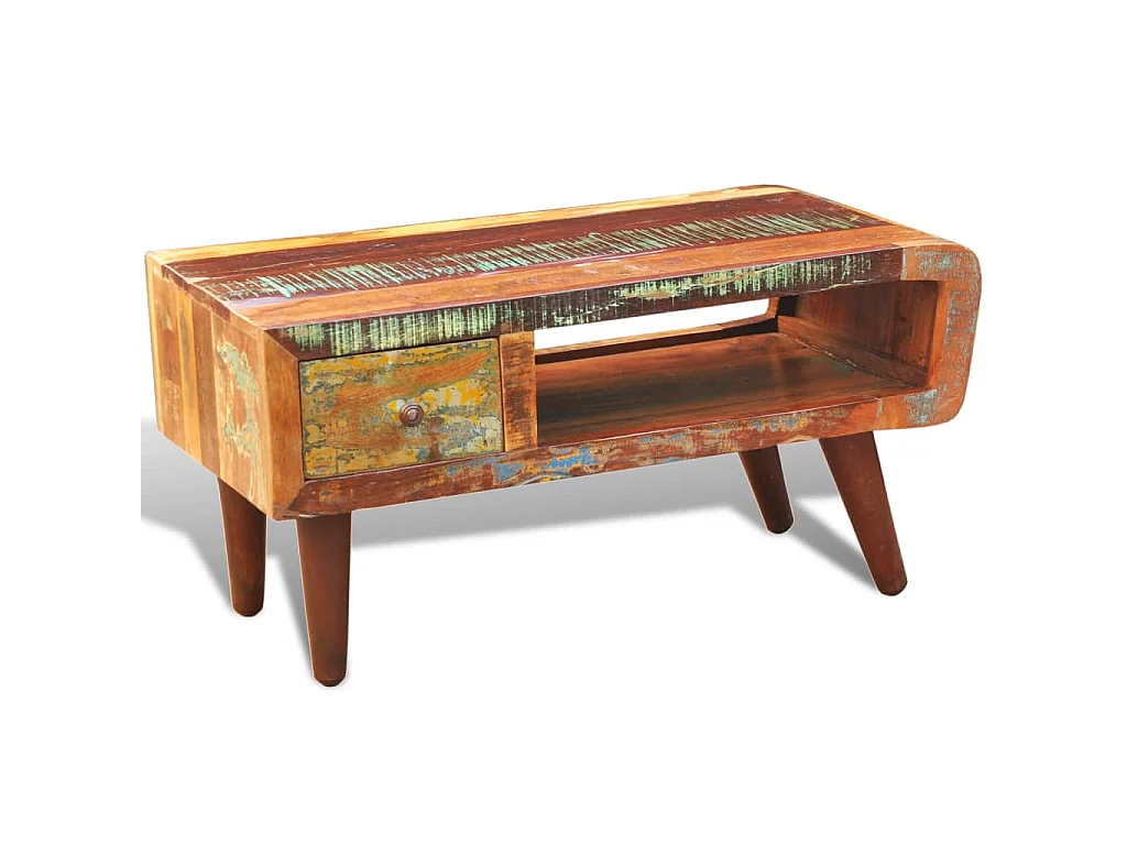 Salontafel met 1 gewelfde rand en 1 lade gerecycled hout