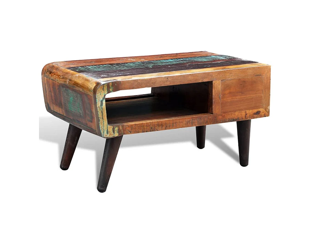 Salontafel met 1 gewelfde rand en 1 lade gerecycled hout