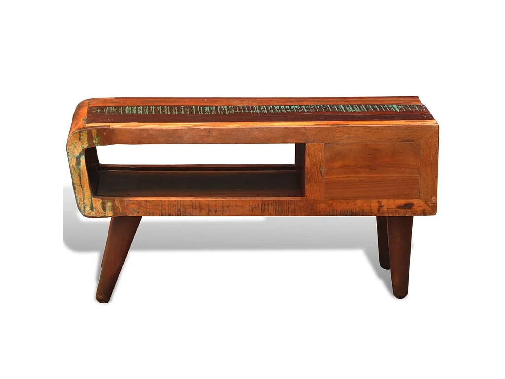 Salontafel met 1 gewelfde rand en 1 lade gerecycled hout