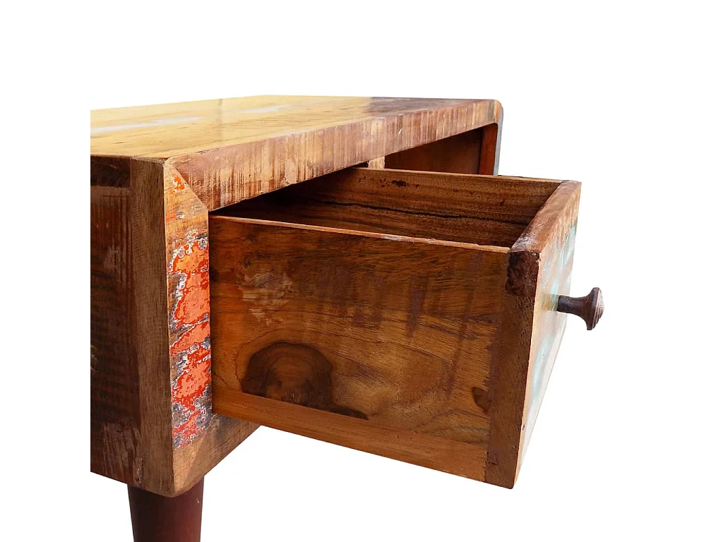 Salontafel met 1 gewelfde rand en 1 lade gerecycled hout