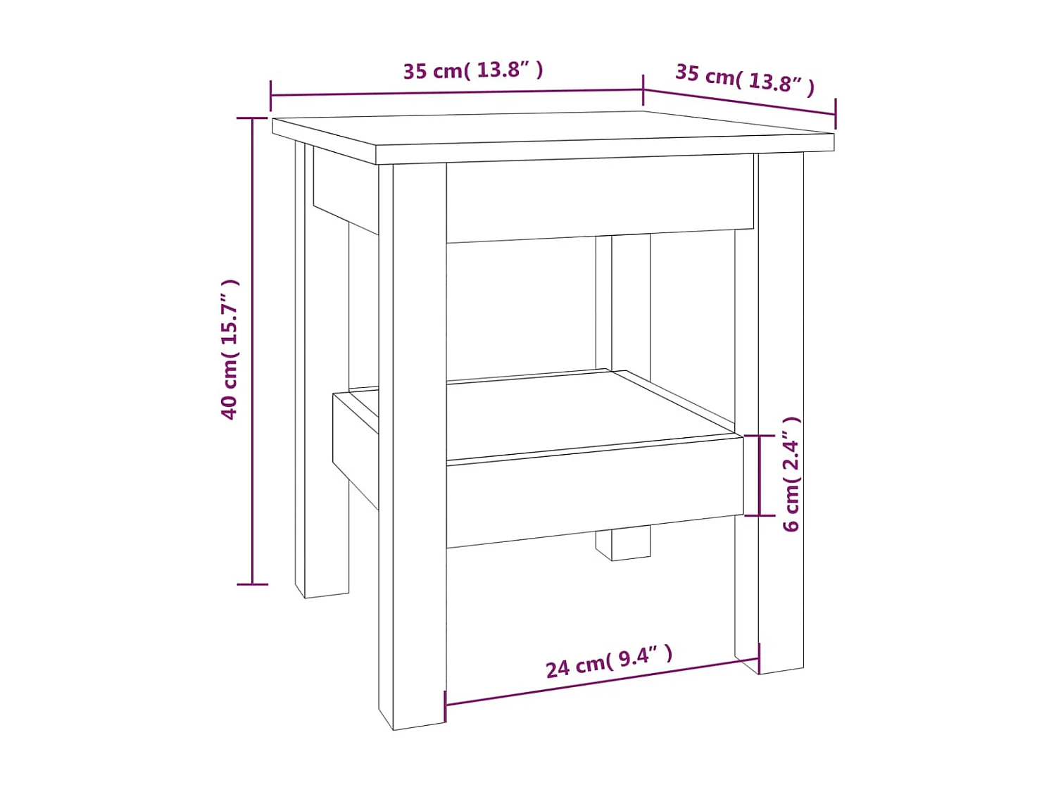 Table basse 35x35x40 cm Bois massif de pin