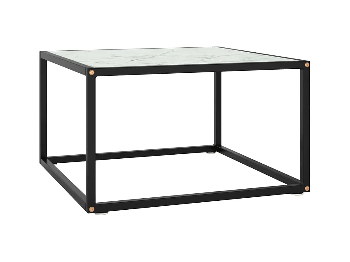 Table basse Noir avec verre marbre blanc 60x60x35 cm